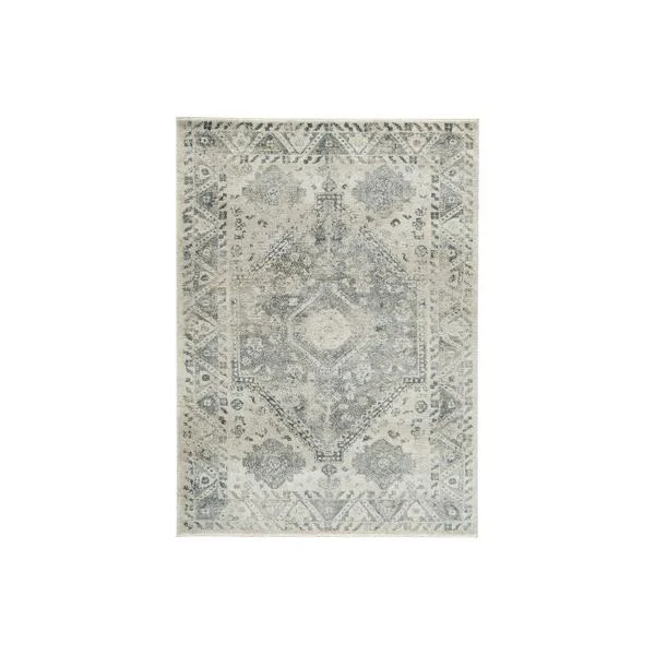 Benzara Rectangular Polypropylene Rug with Medallion Pattern, Medium, Gray