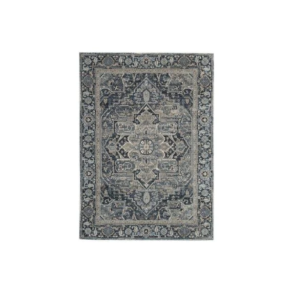 Benzara Rectangular Polypropylene Rug with Medallion Pattern, Medium, Dark Gray