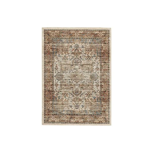 Benzara Rectangular Polypropylene Rug with Medallion Pattern, Large, Brown