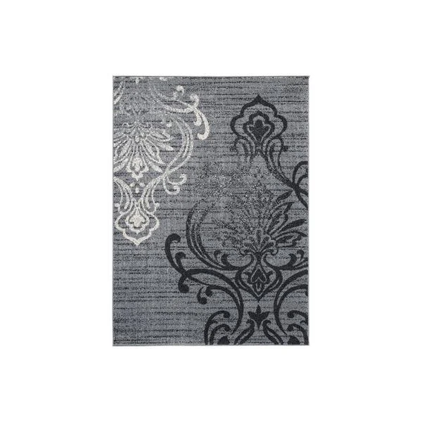 Benzara Rectangular Polypropylene Rug with Abstract Pattern, Medium, Gray and Beige