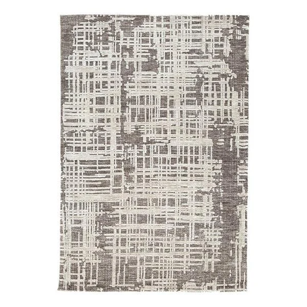 Benzara Rectangular Polyester Rug with Window Pane Design, Medium, Gray and White