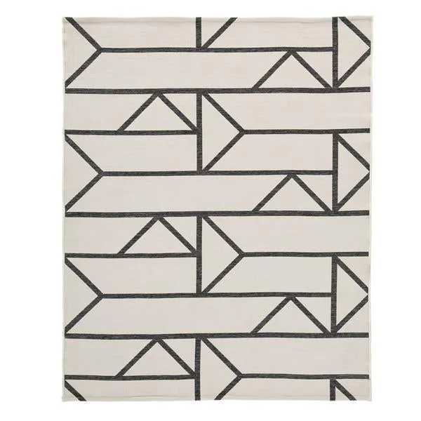 Benzara Rectangular Polypropylene Rug with Geometric Pattern, Large, Beige and Black
