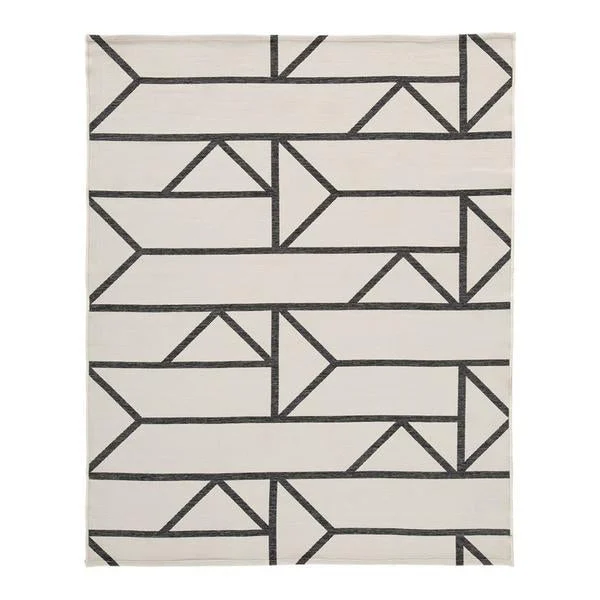 Benzara Rectangular Polypropylene Rug with Geometric Pattern, Medium, Beige and Black