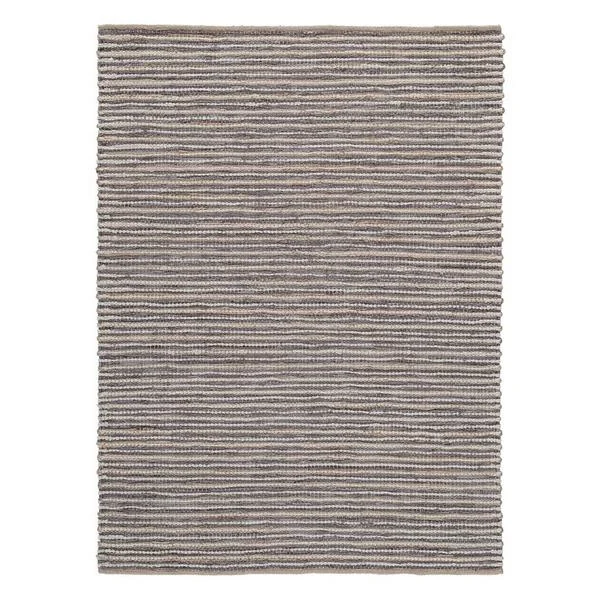 Benzara Fabric and Leatherette Rug with Braided Design, Large, Gray and Beige
