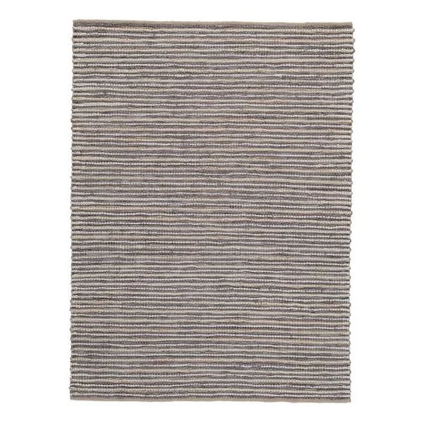 Benzara Fabric and Leatherette Rug with Braided Design, Medium, Gray and Beige