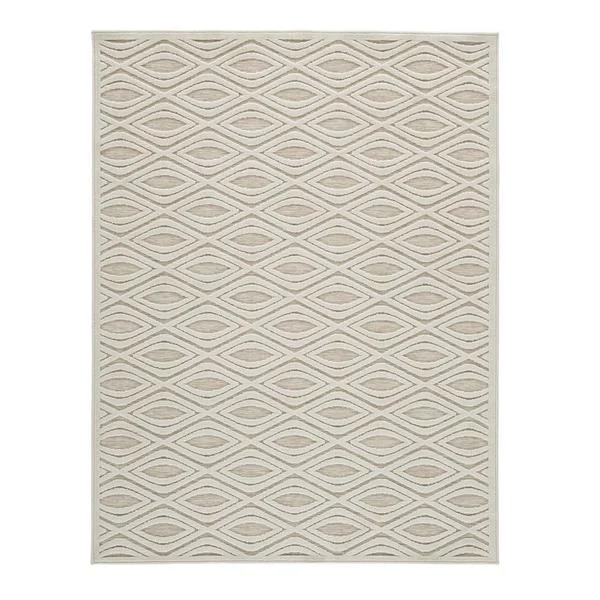 Benzara Rectangular Polypropylene Rug with Geometric Pattern, Medium, Beige