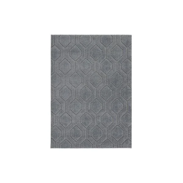 Benzara Machine Woven Fabric Rug with Hexagonal Pattern, Medium, Gray