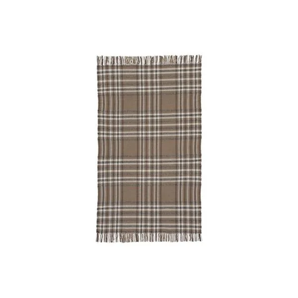 Benzara Flat Woven Fabric Rug with Stripes and Plaids Pattern, Medium, Brown