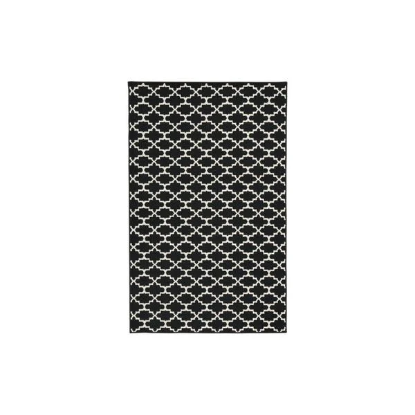 Benzara Machine Tufted Fabric Rug with Quatrefoil Pattern, Medium, Black and White