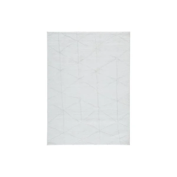Benzara Fabric Shag Design Rug with Geometric Pattern and High Piles, Medium, White