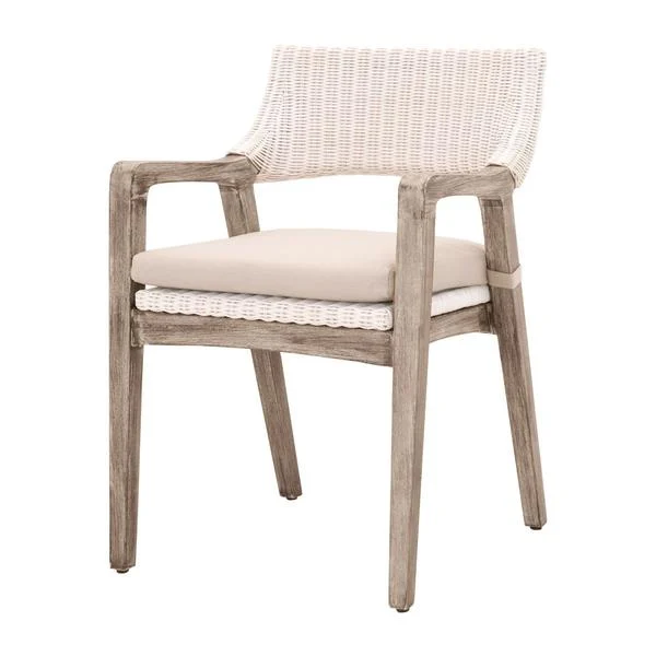 Benzara Wooden Frame Fabric Upholstered Wicker Arm Chair, Gray and Brown