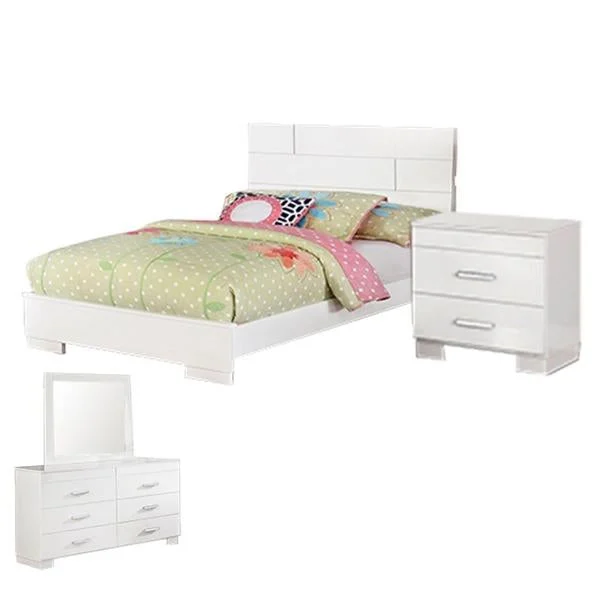 Benzara Contemporary 4 Piece Glossy Wooden Full Bedroom Set, White