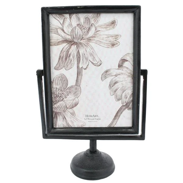 Benzara BM229278 Cast Iron Picture Frame with Pedestal Base and Tubular Support, Black