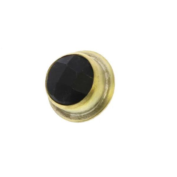Benzara BM229282 Metal Frame Bezel Pin with Faux Stone insert, Brass and Black