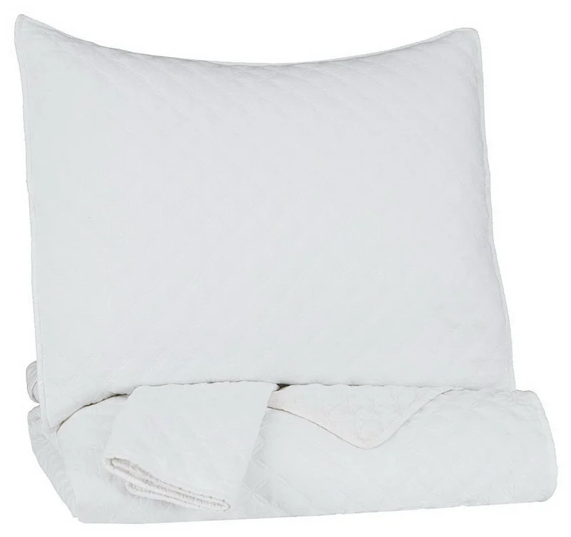 Benzara Diamond Stitched Twin Size Fabric Coverlet Set with One Sham, White