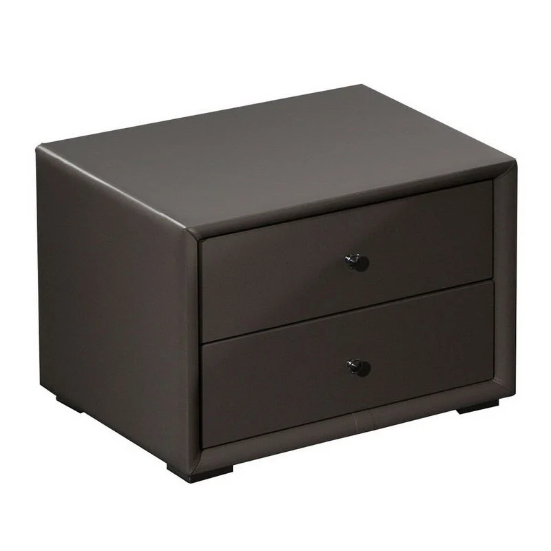 Benzara Leatherette Wooden Nightstand with 2 Drawers, Taupe Brown
