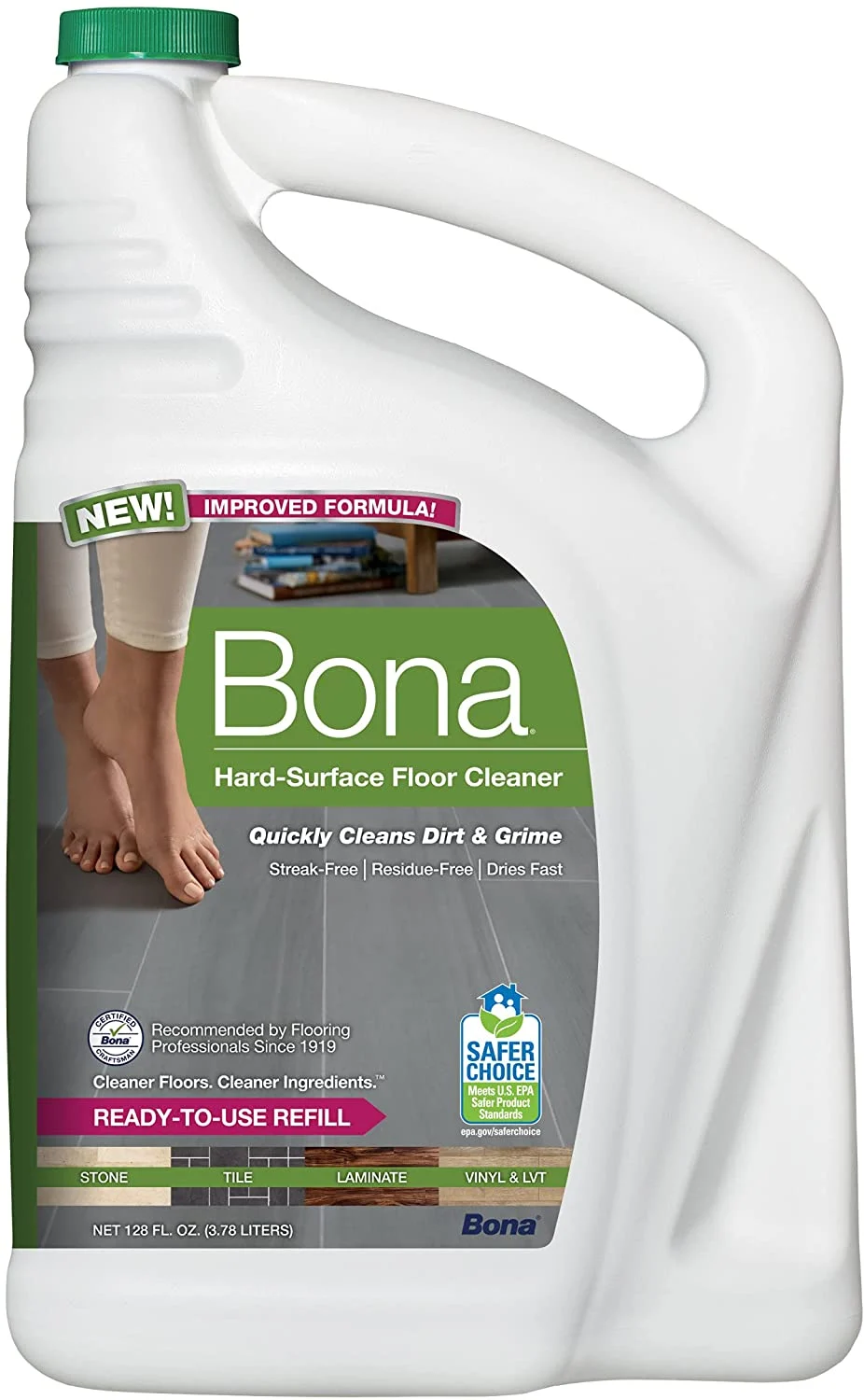 Bona Hard-Surface Floor Cleaner Refill, for Stone Tile Laminate and Vinyl LVT/LVP, 128 Fl Oz