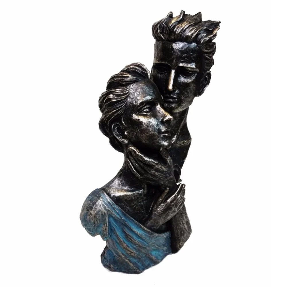 Romantic Couple Bust Sculpture in Patina Black Finish by The Urban Port