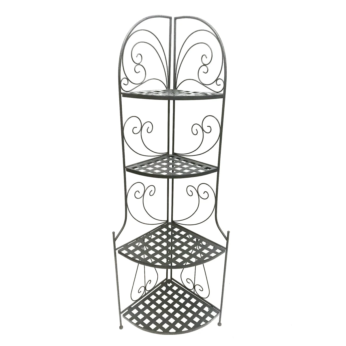 Benzara Foldable Metal Corner Bakers Rack with Grid Pattern Shelves, Black