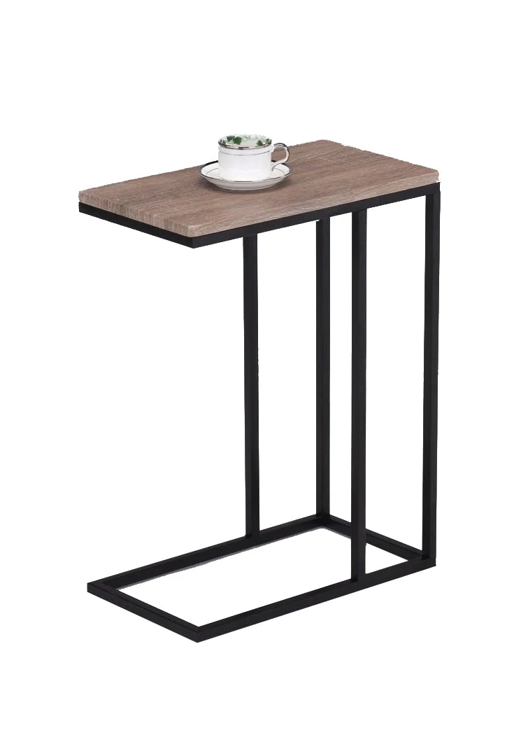 Benzara Wooden Top Snack Side End Table with Iron Framed Base, Brown and Black