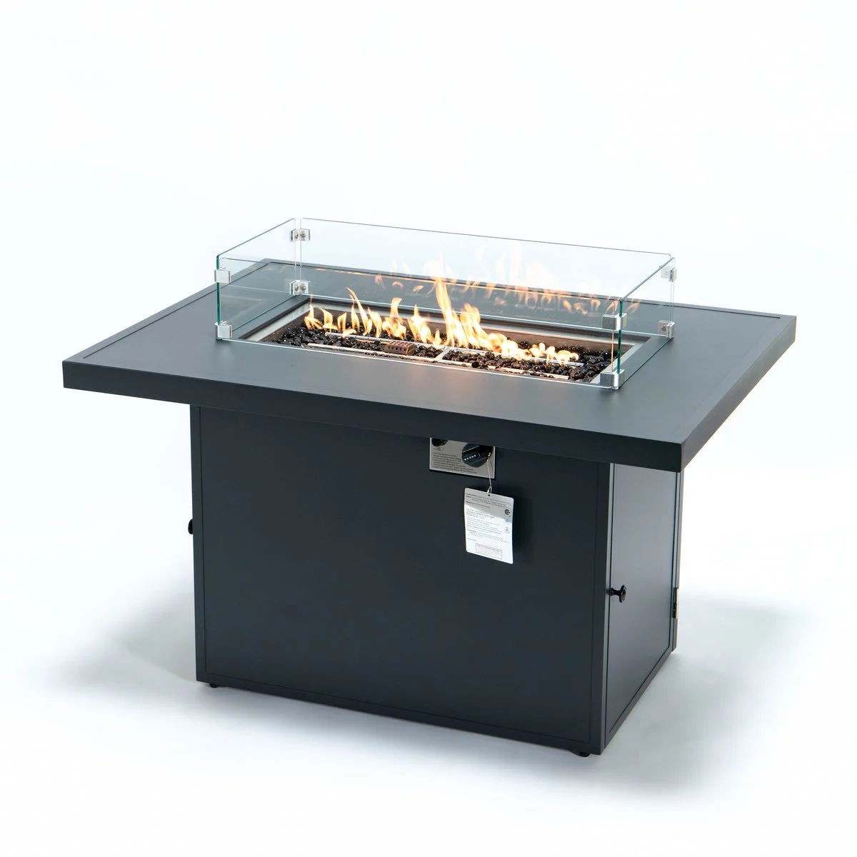 LeisureMod Chelsea Patio Modern Black Aluminum Propane Fire Pit Table