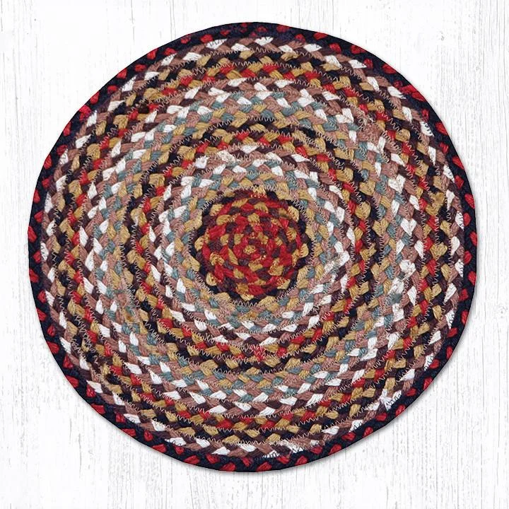 Earth Rugs CH-319 Burgundy/Mustard/Ivory Jute Chair Pad 15.5``x15.5``
