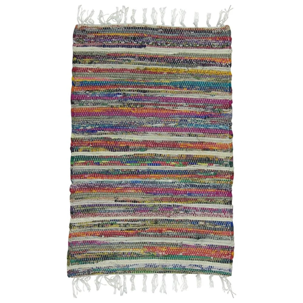 Benzara Rainbow Multi Chindi Rag Rug