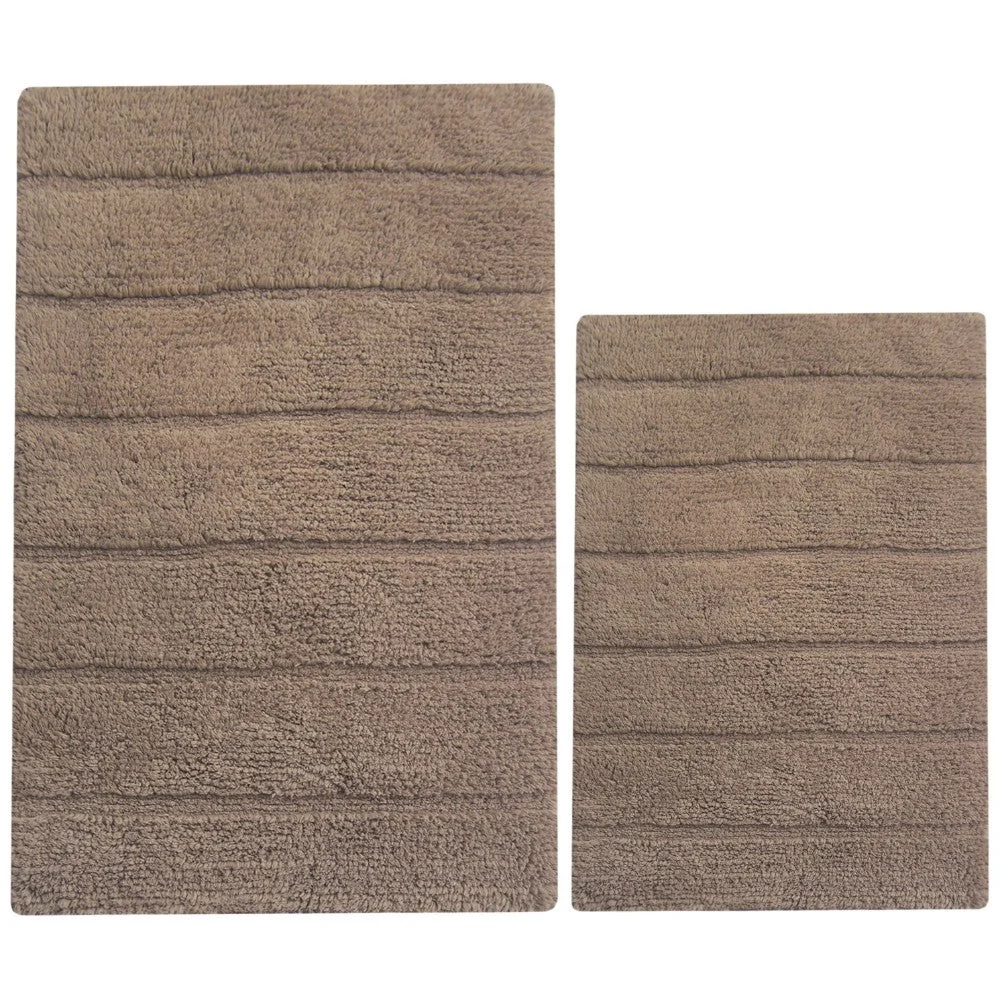 Benzara Rectangular Shape 2 Piece Cotton Bath Rug Set, Mocha Brown