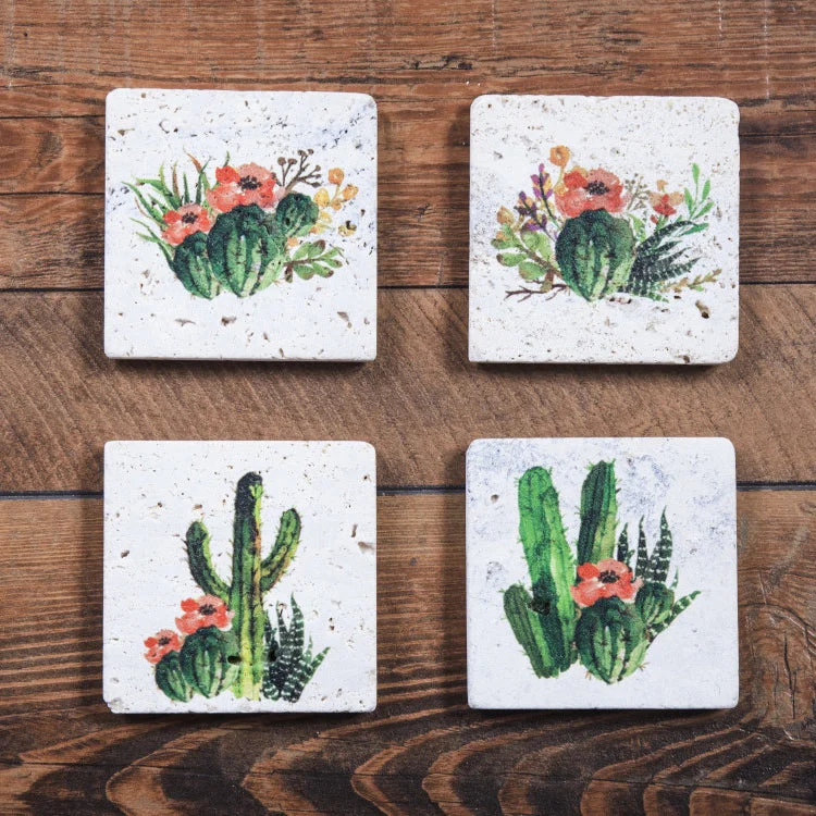 HiEnd Accents Cactus Blooms Coasters, Set of 4 Pcs