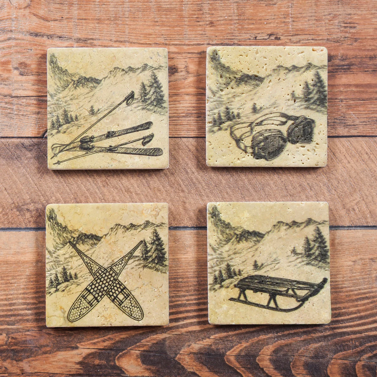 HiEnd Accents Vintage Ski Coaster Set of 4