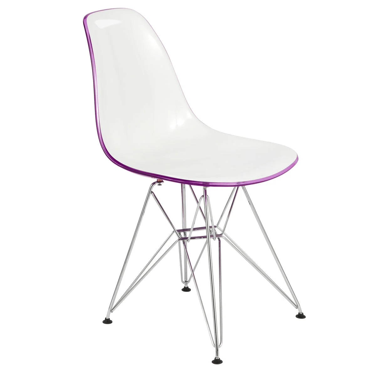 LeisureMod Cresco Molded 2-Tone Eiffel Side Chair White Purple