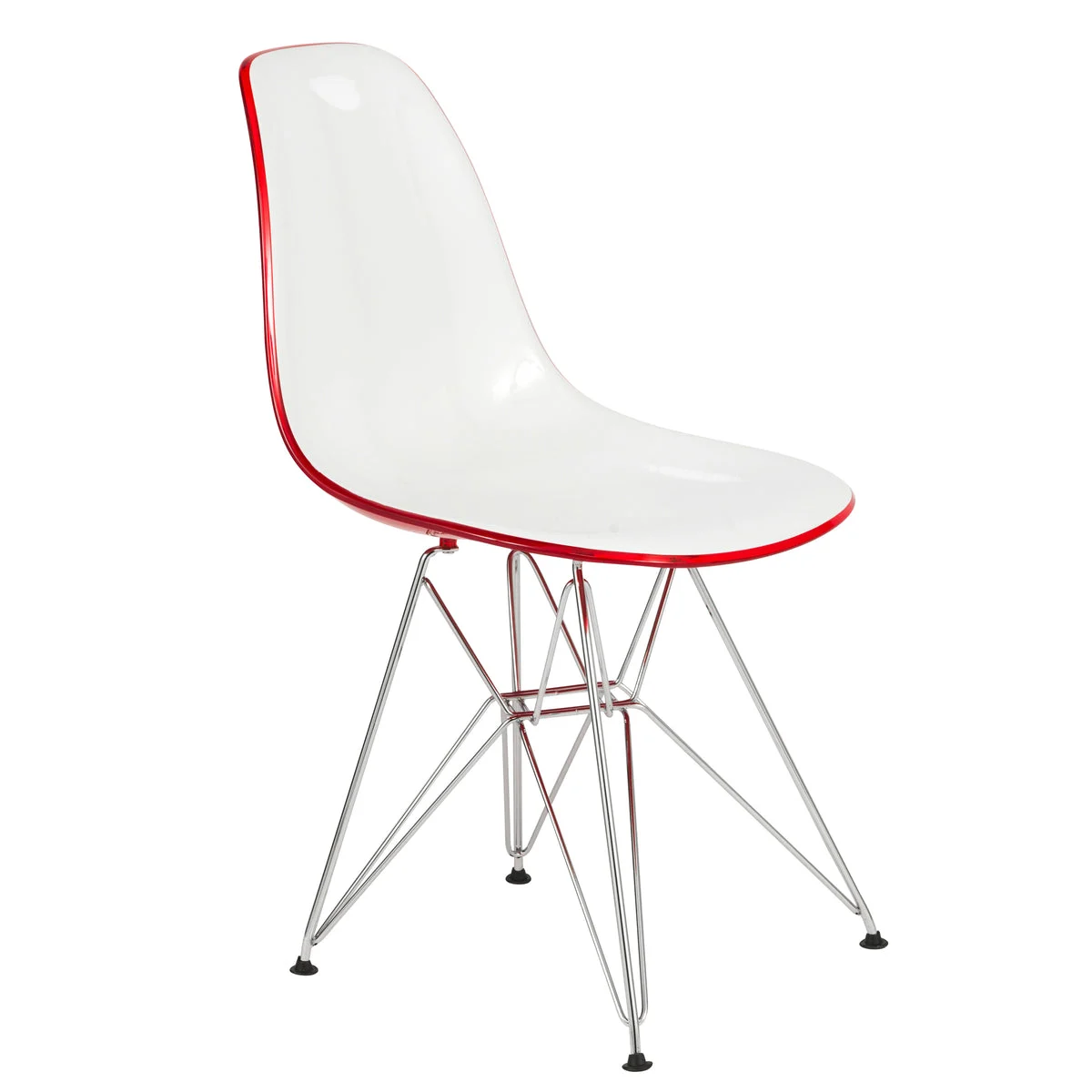 LeisureMod Cresco Molded 2-Tone Eiffel Side Chair White Red