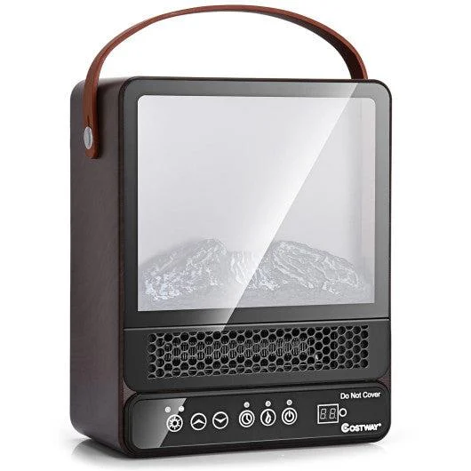 Costway 1500W Electric Fireplace Tabletop Portable Space Heater with 3D Flame Effect - Walnut