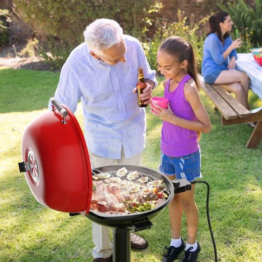 Costway 1600W Black & Red Portable Electric BBQ Grill with Removable Non-Stick Rack