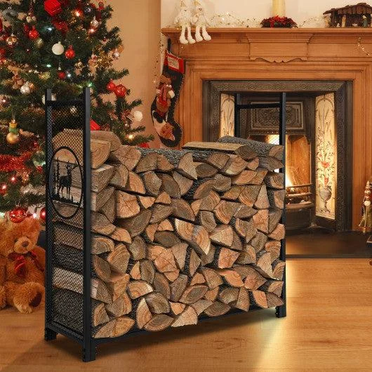 Costway 4' Firewood Rack Stand with Mesh Sides