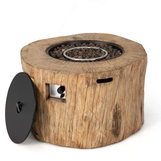Costway 40" Round Liquid Propane Gas Fire Pit Table Wood-Like Surface with Laval Rock PVC Cover