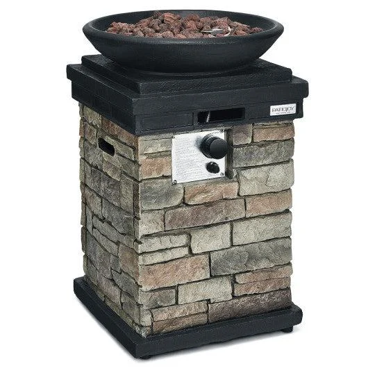 Costway 40,000 BTU Gray Outdoor Propane Burning Fire Bowl Column Realistic Look Firepit Heater