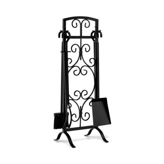 Costway 5 Piece Black Wrought Iron Fireplace Tools with Decor Holder