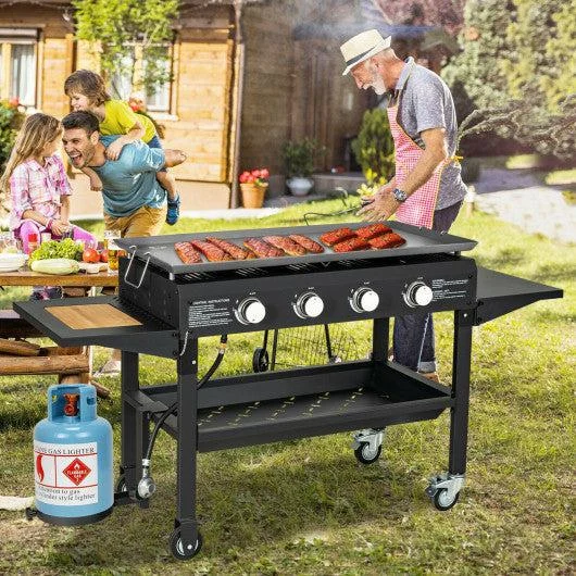 Costway 60,000 BTU 4 Burner Foldable Outdoor Propane Gas Grill with Wheels
