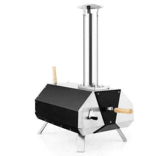 Costway Black Outdoor Pizza Oven with Pizza Stone and Foldable Legs for Camping