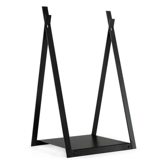 Costway Black Triangle Firewood Rack with Raised Base for Fireplace Fire Pit