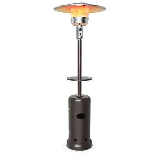 Costway Brown Outdoor Heater Propane Standing LP Gas Steel with Table & Wheels
