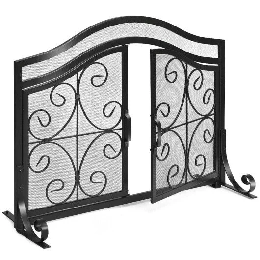 Costway Fireplace Screen with Hinged Magnetic Two-doors Flat Guard