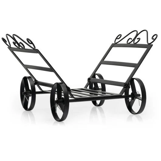 Costway Firewood Rack Decorative Rustproof Steel Fireplace Log Holder with Wheels