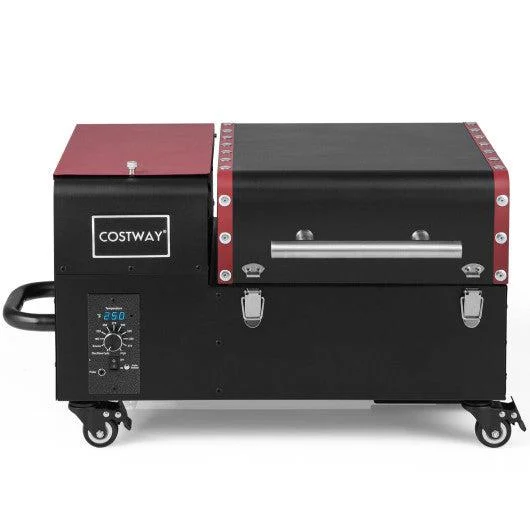 Costway Movable Pellet Grill and Smoker with Temperature Probe - Black