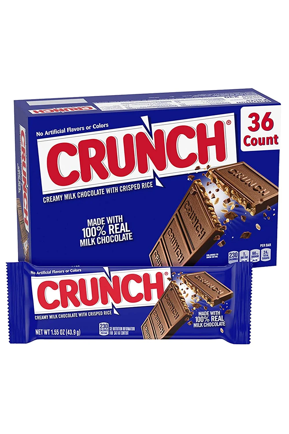 Crunch 100% Real Milk Chocolate Candy Bars, Pack of 36