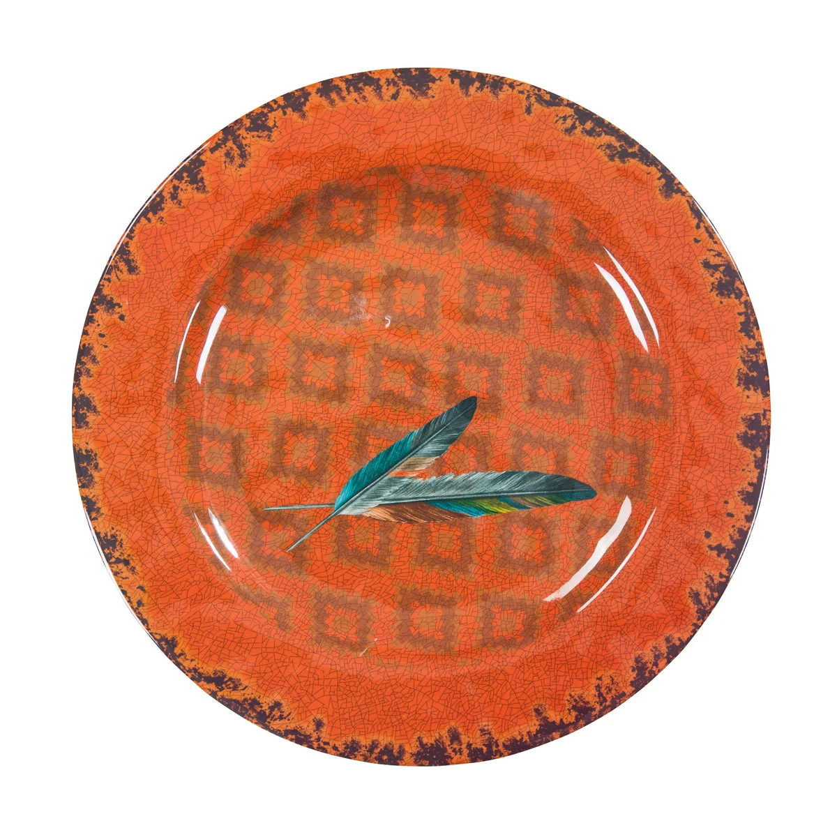 HiEnd Accents Feather Design Melamine Dinner Plate, 4 pc