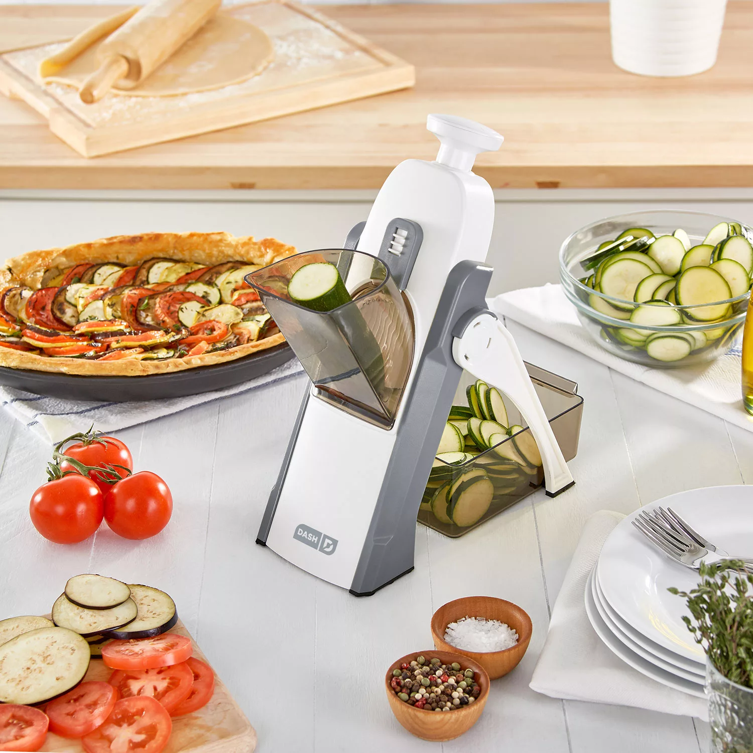 DASH Safe Slice® Mandoline Slicer, Julienne + Dicer for Vegetables, Meal Prep & More with 30+ Presets & Thickness Adjuster – Grey