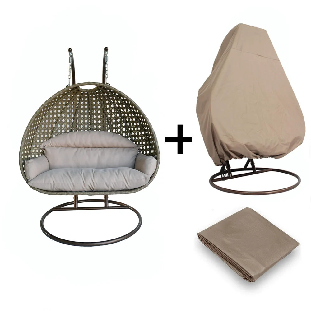LeisureMod Wicker Hanging 2 person Egg Swing Chair With Outdoor Cover