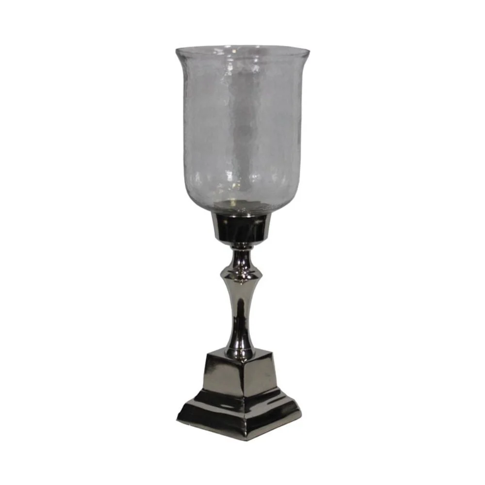 Stunning Hammered Glass Candle Holder Silver Benzara